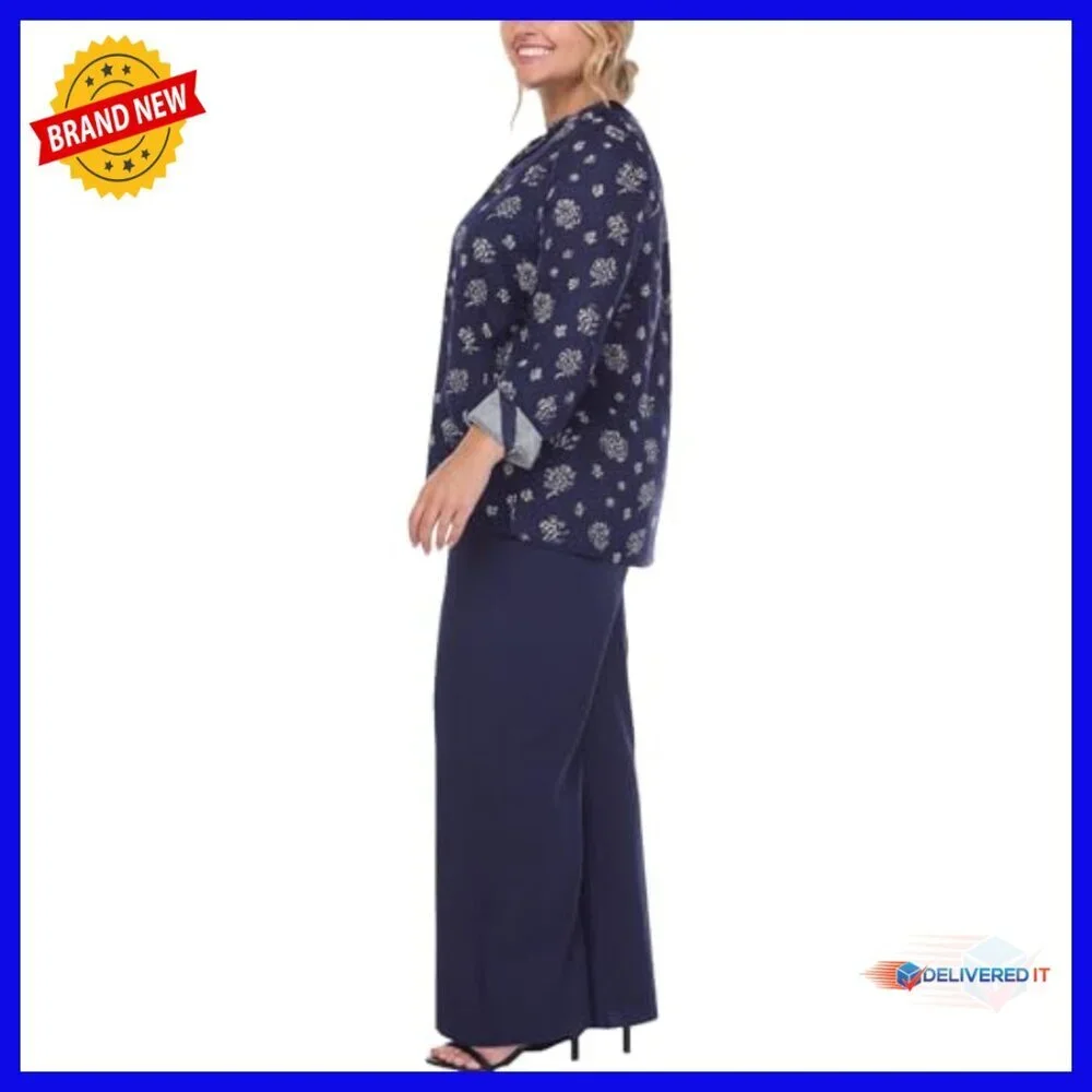 Plus Size Floral Tunic Palazzo Pants Set 3/4 Sleeve Relaxed Fit